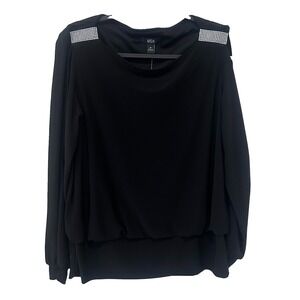 NWT MSK Black Split Sleeve Blouse Rhinestone Shoulders Size M
